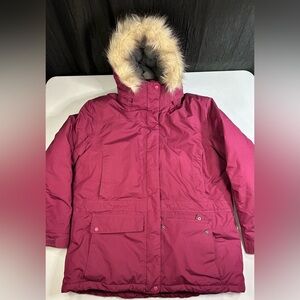 LL Bean Jacket Women‎ Purple Parka Vintage Winter Coat Fur Down Warm XL Reg